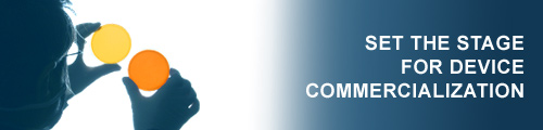 "Image of a medical device environment. Includes headline: Set the Stage for Device Commercialization"