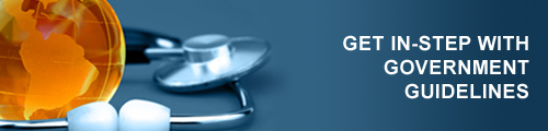 "Image of a medical device environment. Includes headline: Get In-Step With Government Guidelines"